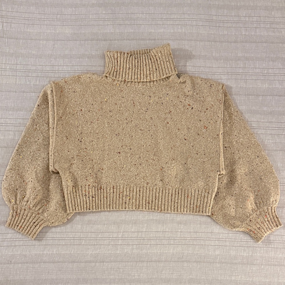 Le Lis Beige Speckled Cowl Neck Sweater